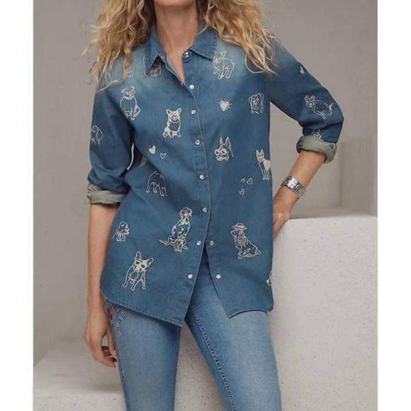 NEW JOHNNY WAS tippi button down shirt in denim blue - Picture 1 of 6